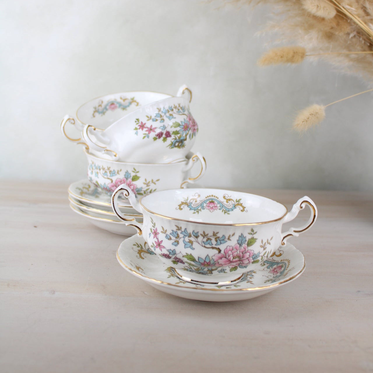 Set of 4 Royal Standard Mandarin Soup Bowls and Saucers