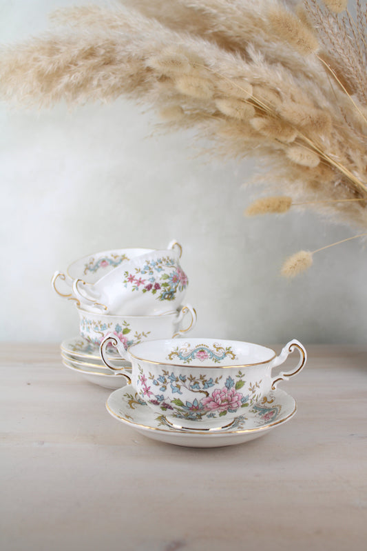 Set of 4 Royal Standard Mandarin Soup Bowls and Saucers