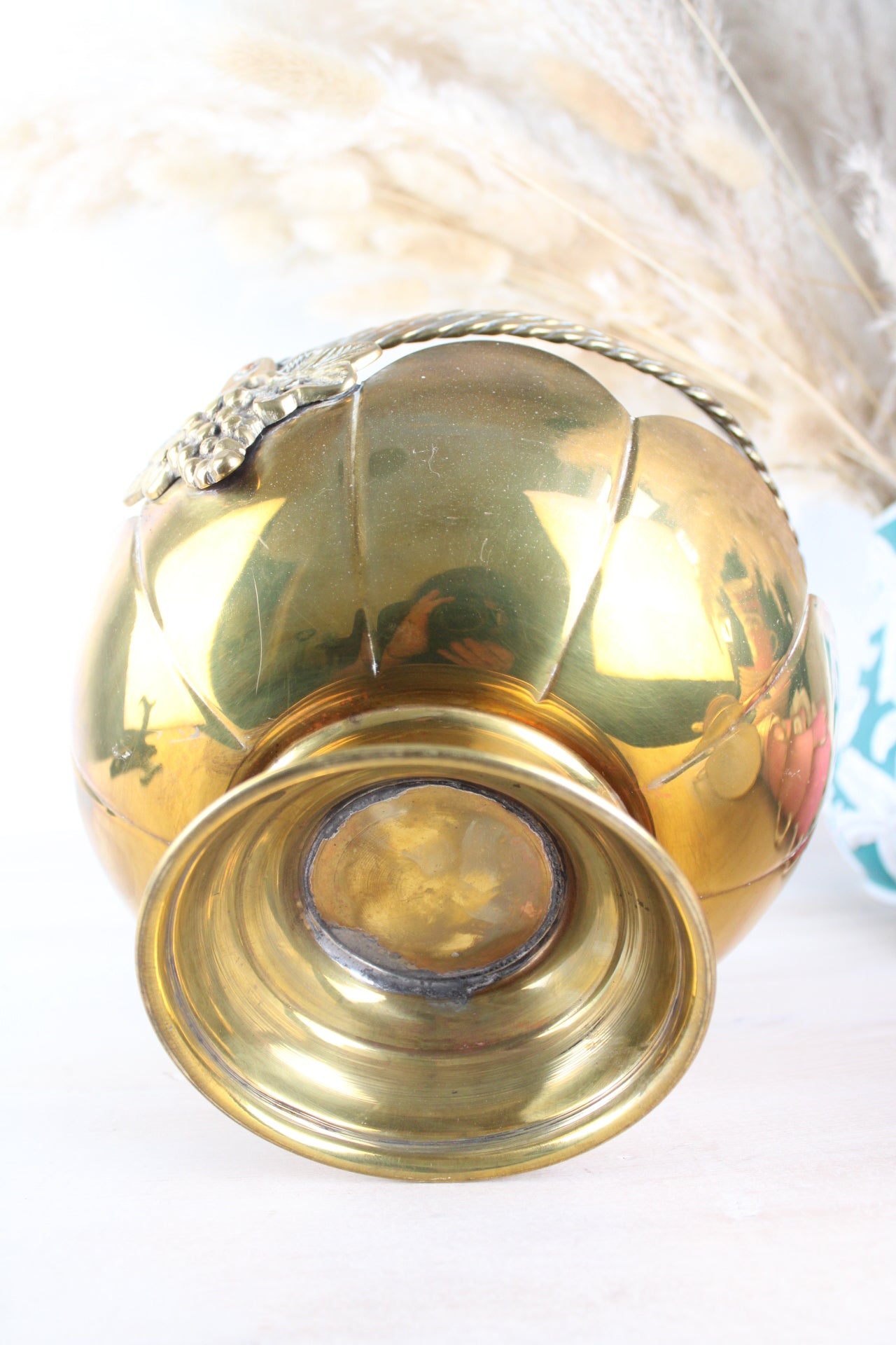 Brass Vintage Scalloped Edge Basket with Handle