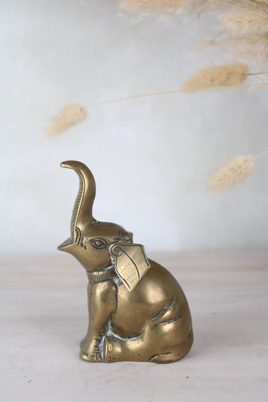 Sitting Brass Elephant Figurine