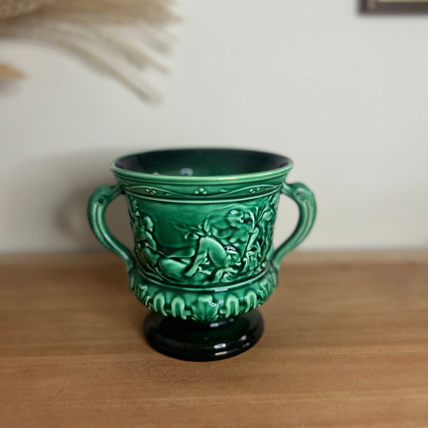 Sylvac Pottery Green Urn Vase with Handles