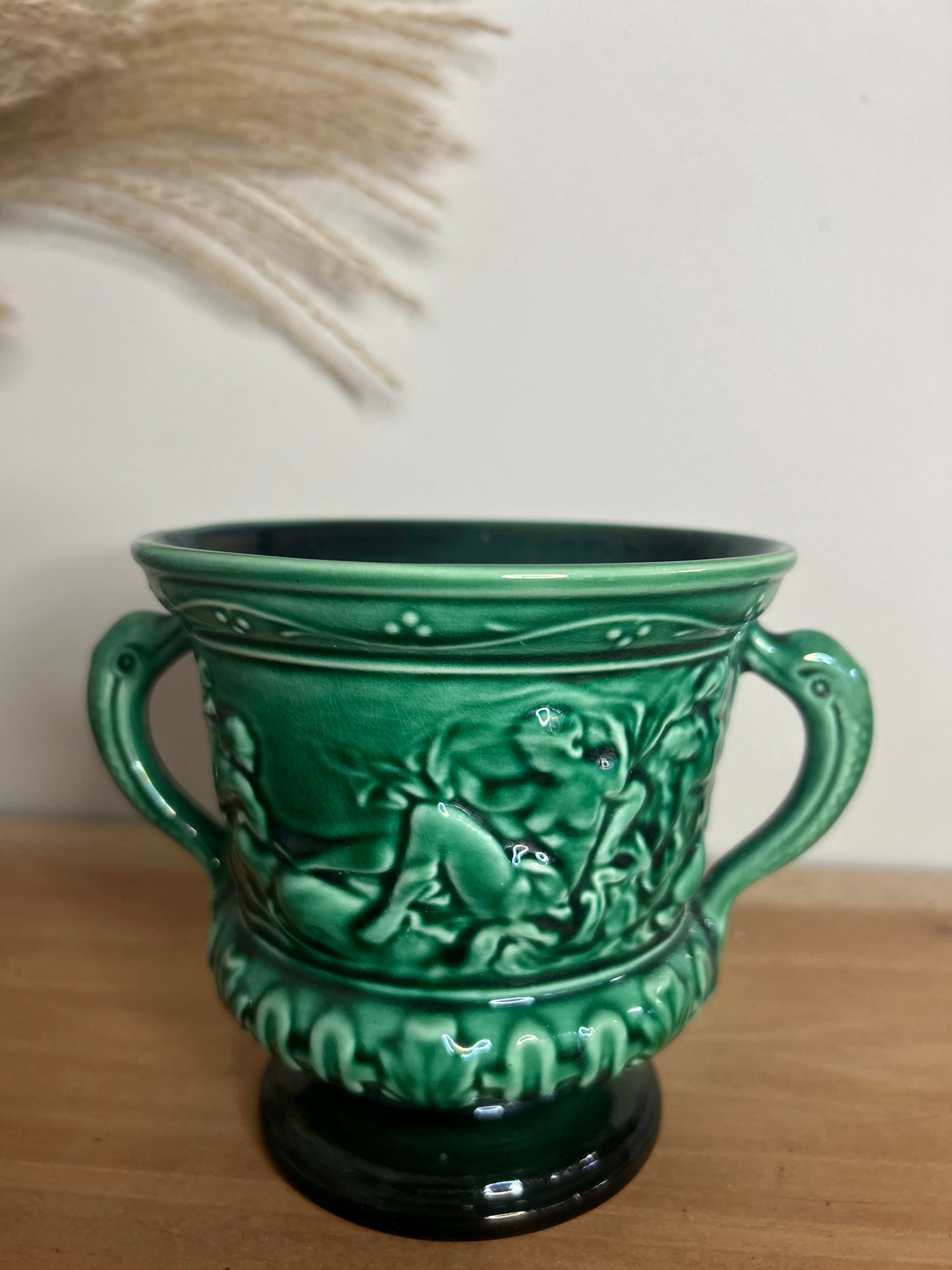 Sylvac Pottery Green Urn Vase with Handles