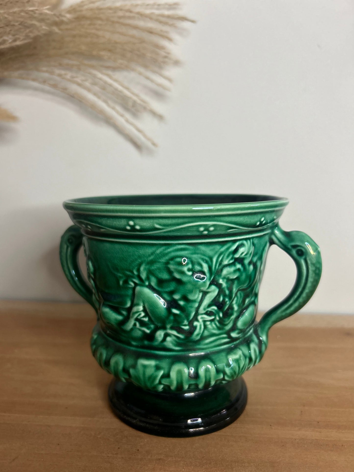 Sylvac Pottery Green Urn Vase with Handles