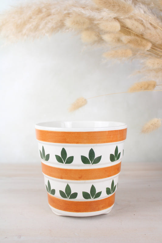 Large Orange and Leaf Stripe Plant Pot