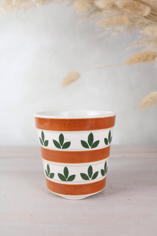 Small Orange and Leaf Striped Plant Pot