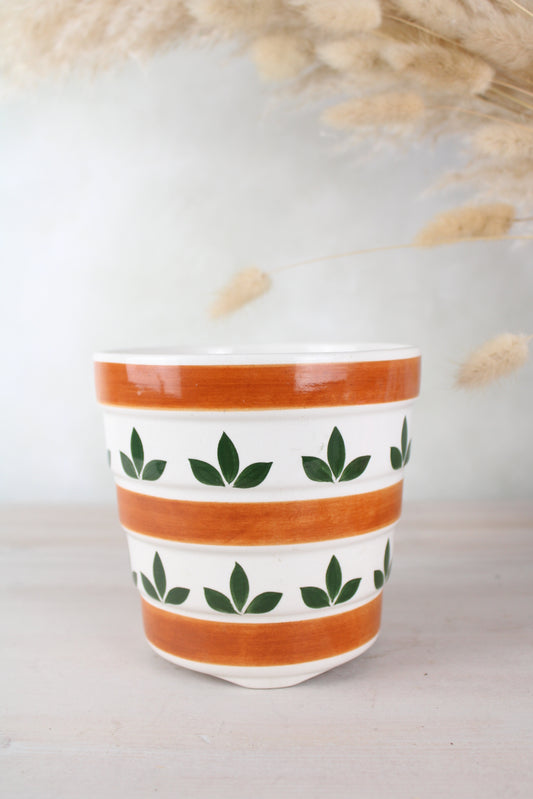Large Orange and Leaf Stripe Plant Pot