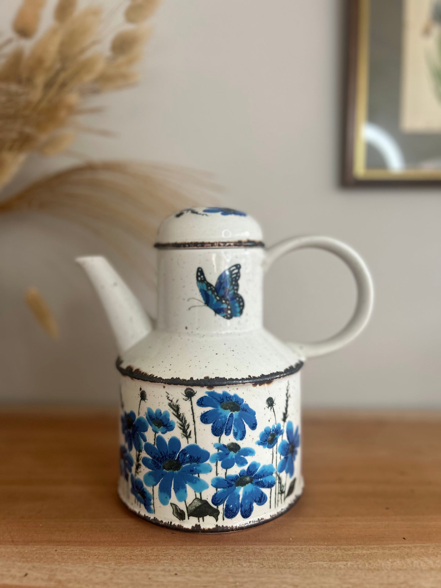 Midwinter 'Wild Oats' Butterfly Blue and White Rustic Coffee Pot