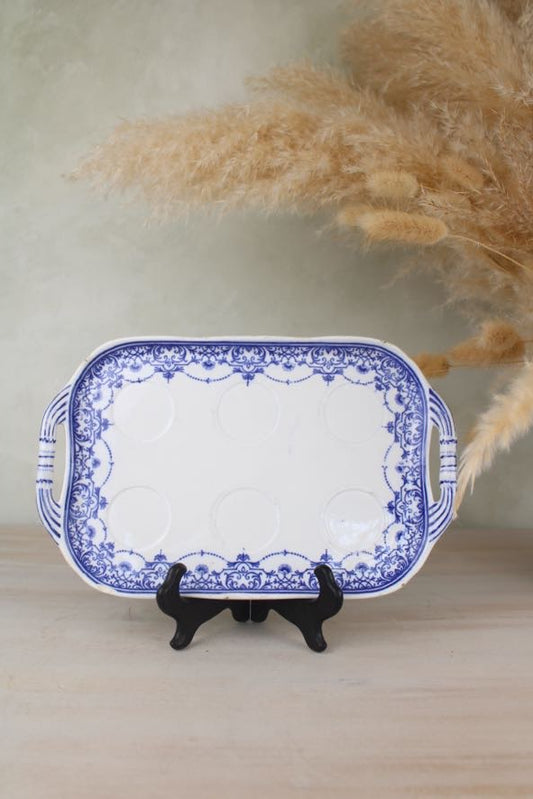 Blue and White Vintage Egg Cup Stand Platter