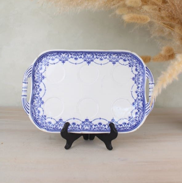 Blue and White Vintage Egg Cup Stand Platter