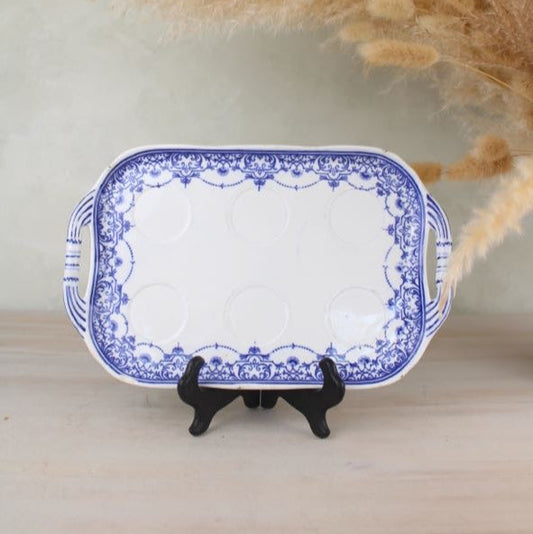Blue and White Vintage Egg Cup Stand Platter