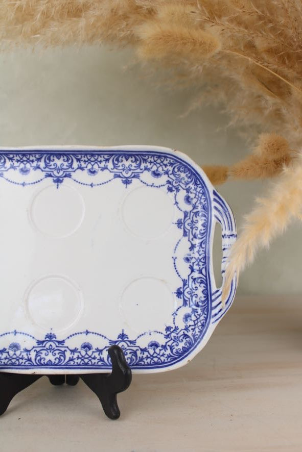 Blue and White Vintage Egg Cup Stand Platter