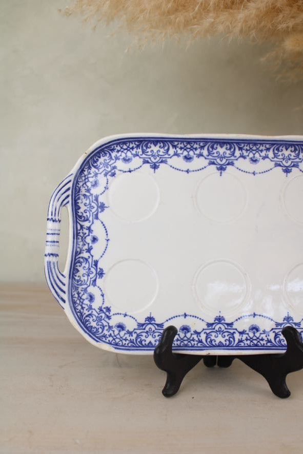 Blue and White Vintage Egg Cup Stand Platter