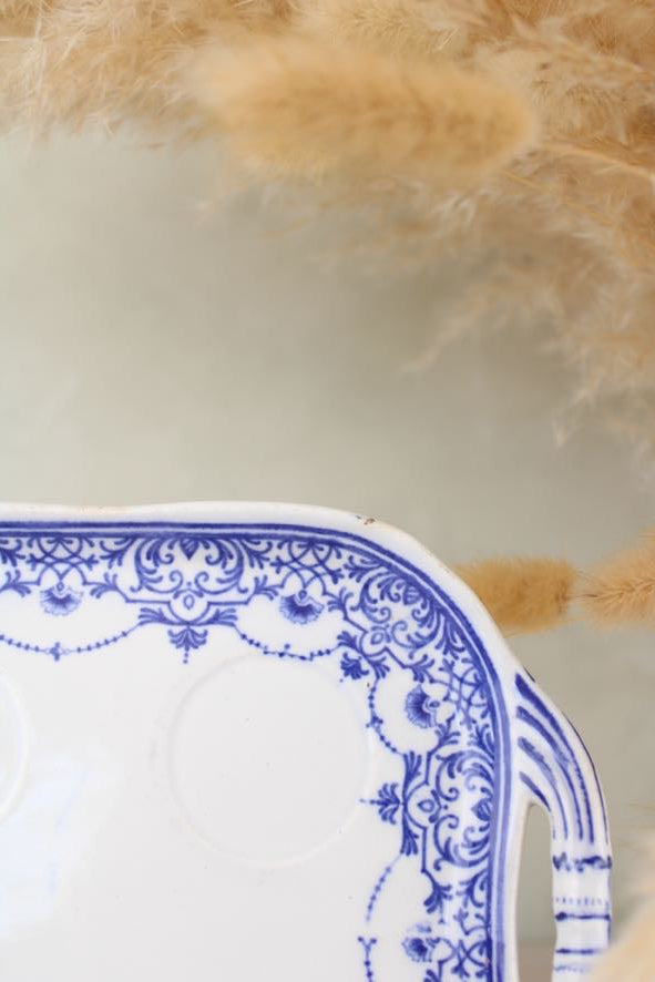 Blue and White Vintage Egg Cup Stand Platter