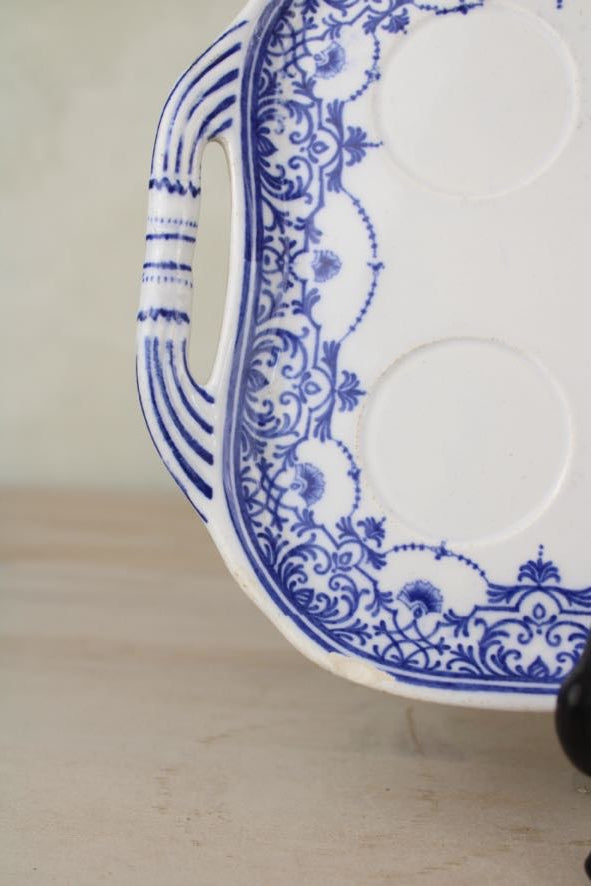 Blue and White Vintage Egg Cup Stand Platter