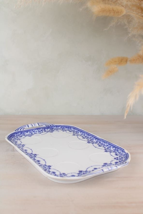 Blue and White Vintage Egg Cup Stand Platter