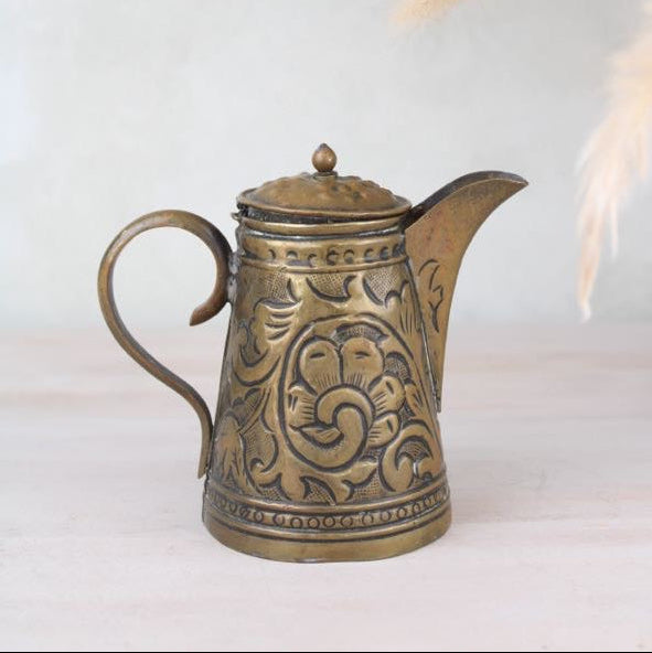 Brass Floral Etched Jug with Lid