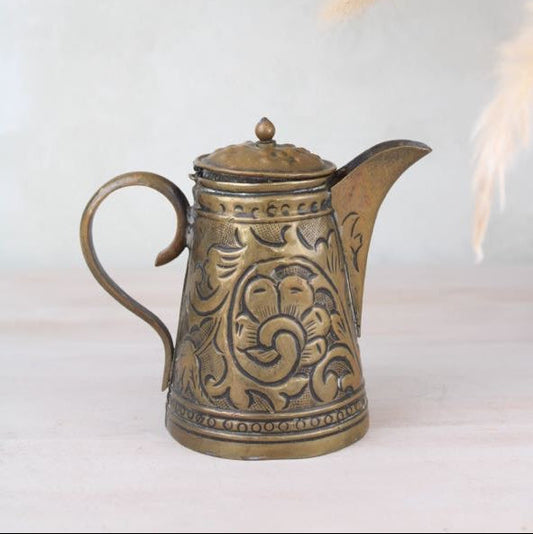 Brass Floral Etched Jug with Lid