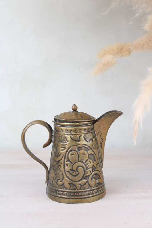 Brass Floral Etched Jug with Lid