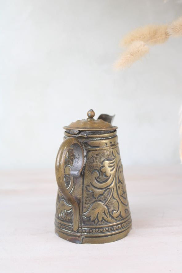 Brass Floral Etched Jug with Lid