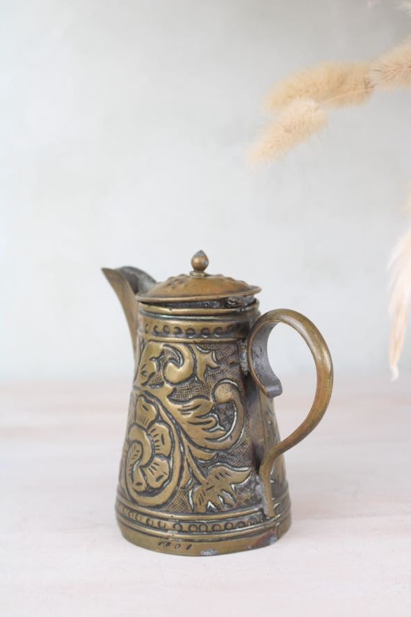 Brass Floral Etched Jug with Lid