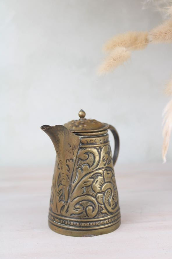 Brass Floral Etched Jug with Lid