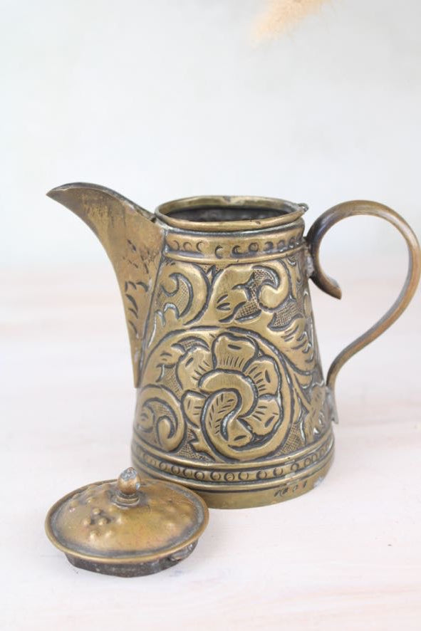 Brass Floral Etched Jug with Lid