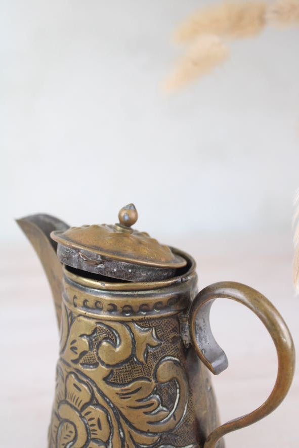 Brass Floral Etched Jug with Lid