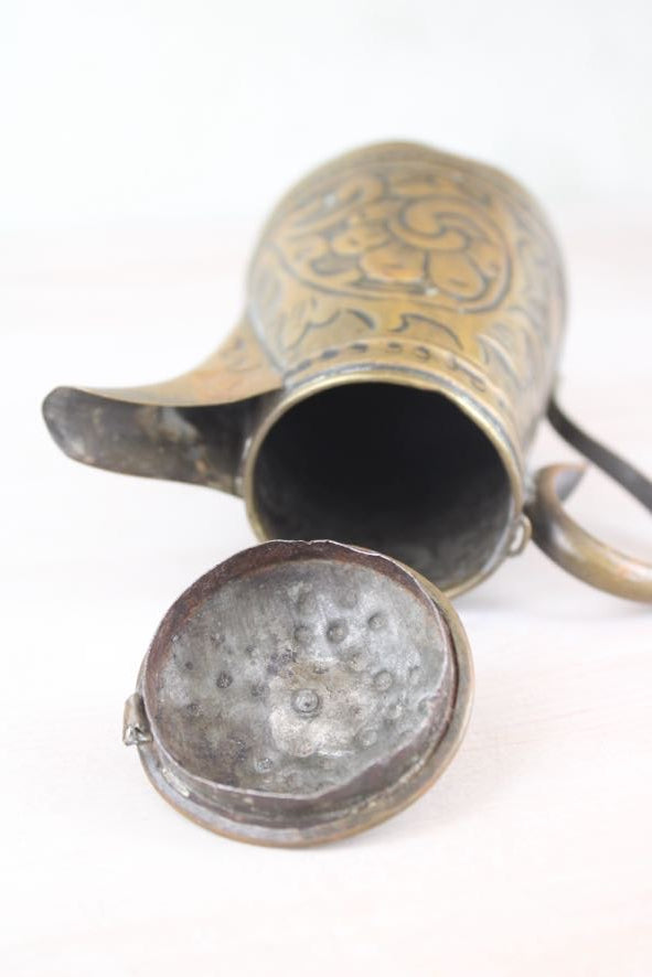 Brass Floral Etched Jug with Lid