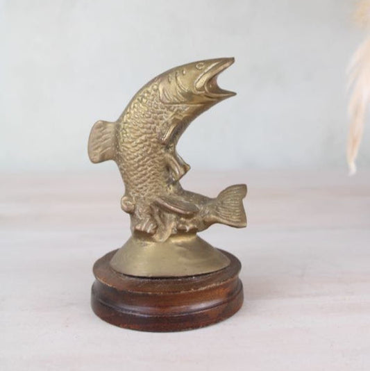 Brass Fish Figurine on a Wooden Base