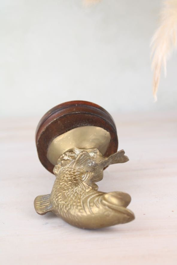 Brass Fish Figurine on a Wooden Base