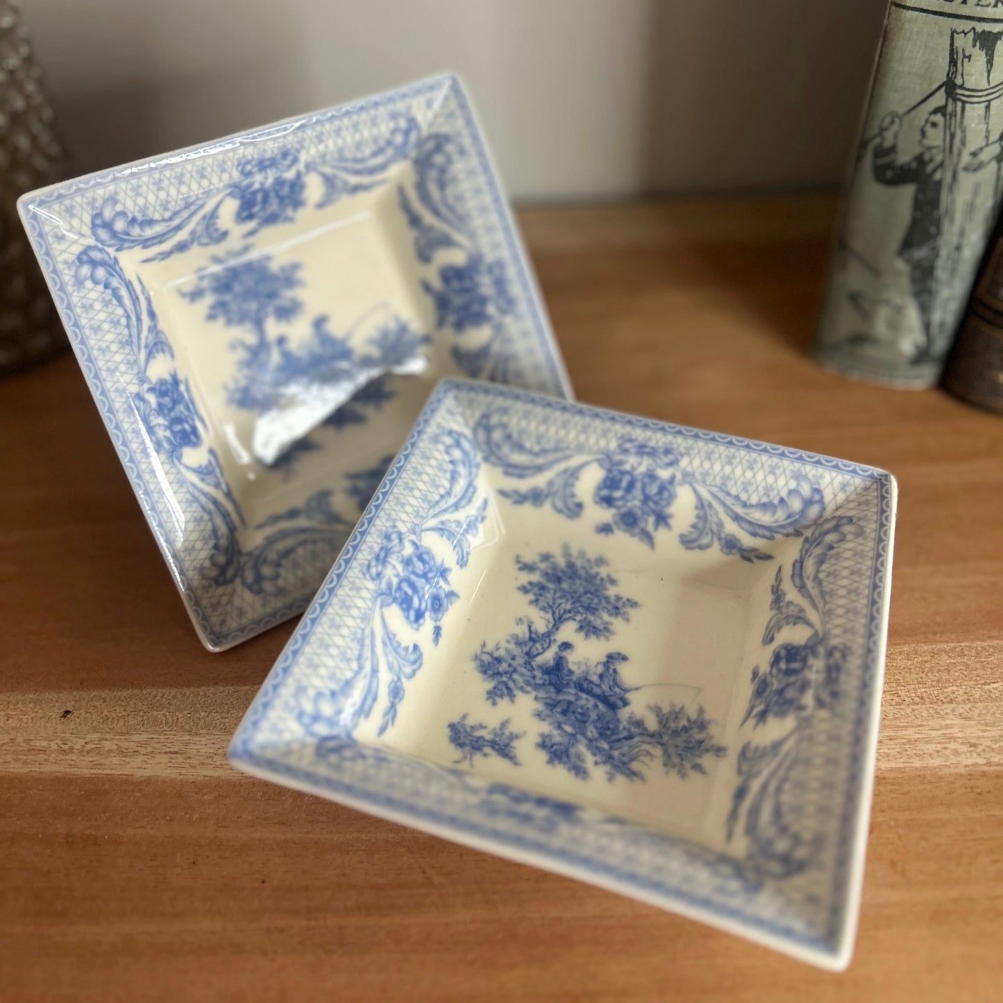 Pair of Blue and White Square Serving Bowls