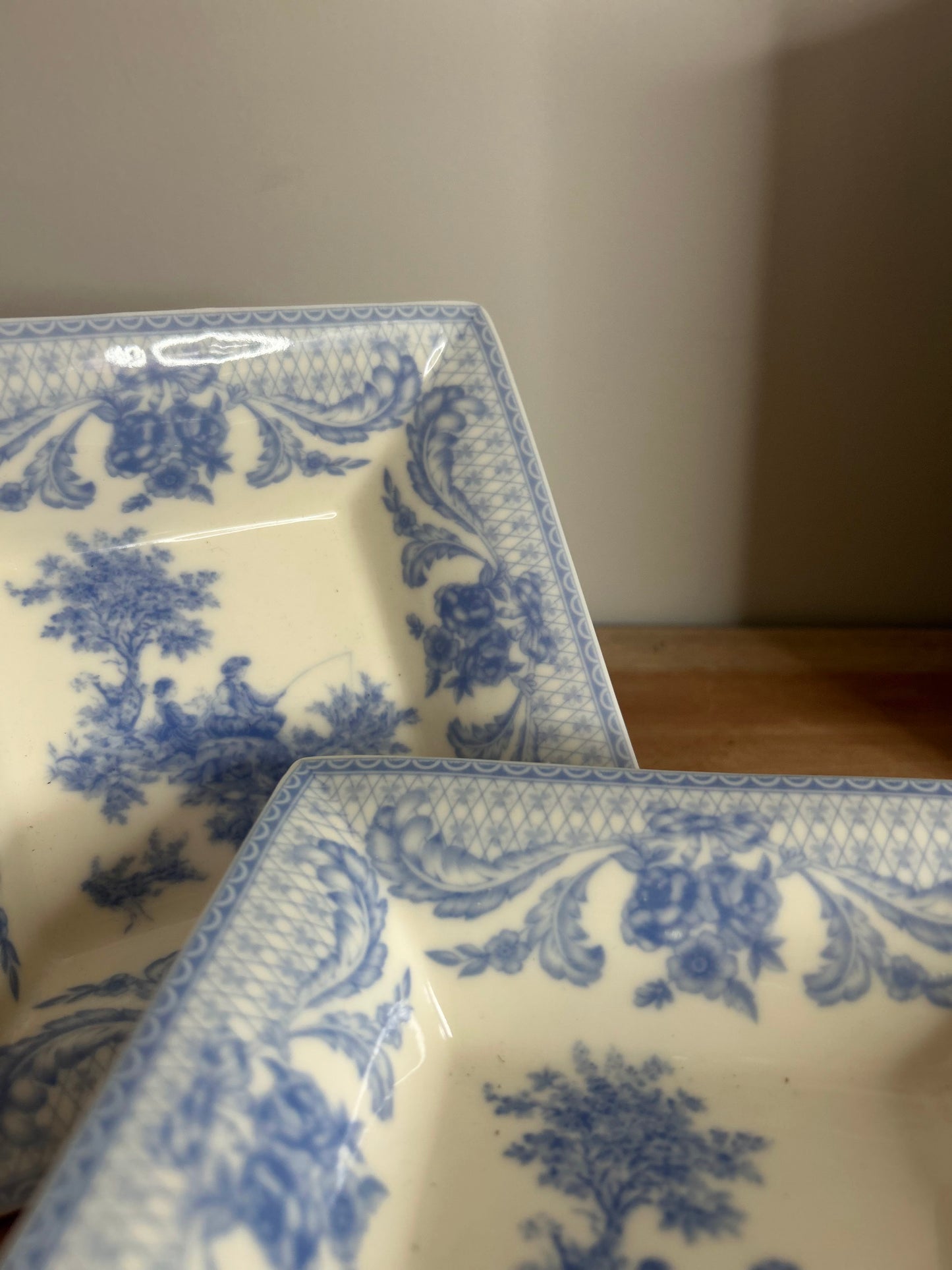 Pair of Blue and White Square Serving Bowls