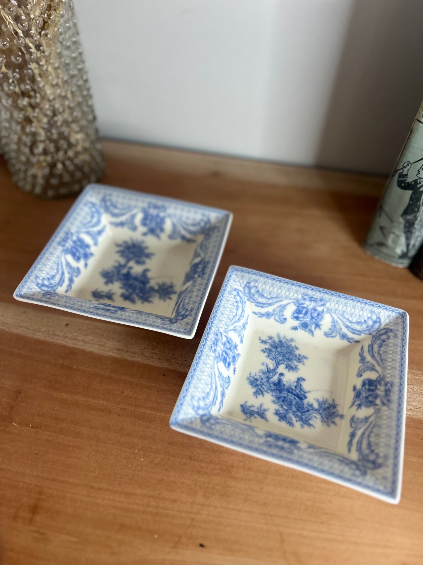 Pair of Blue and White Square Serving Bowls