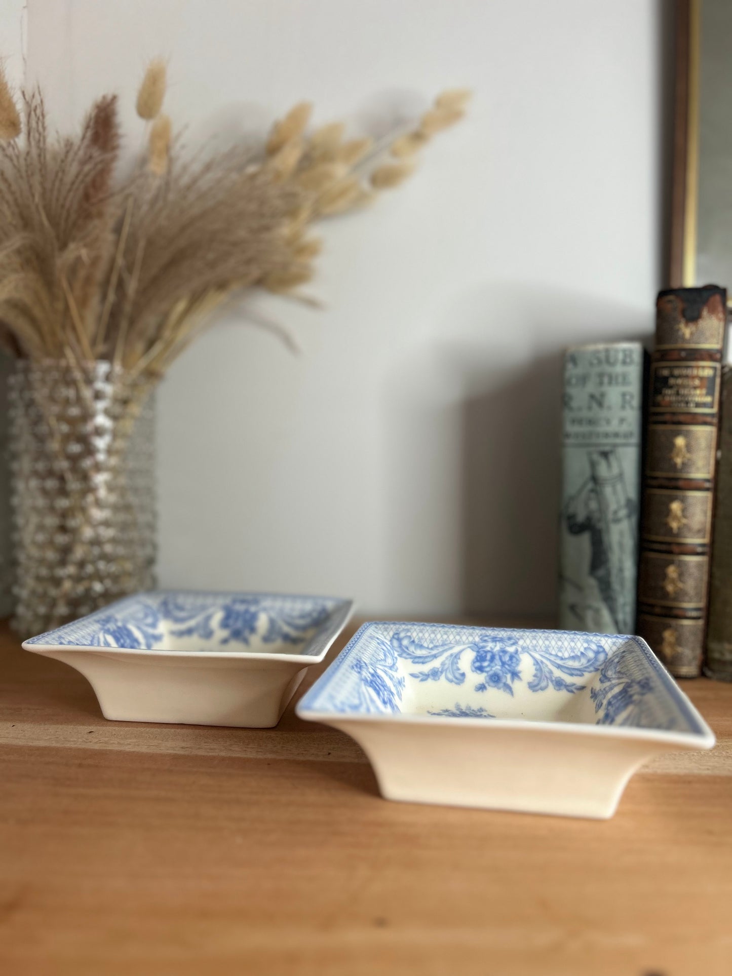 Pair of Blue and White Square Serving Bowls