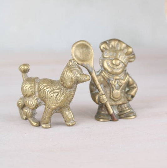 Pair of Brass Figurines Poodle and Chef