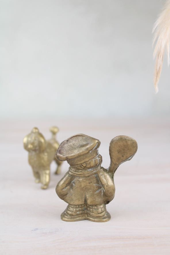 Pair of Brass Figurines Poodle and Chef