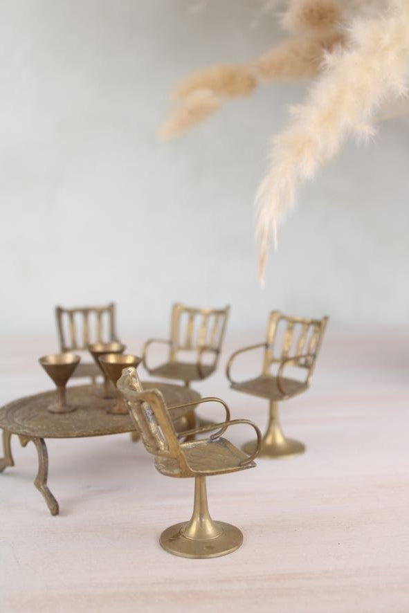 Set of Miniature Brass Chairs and a Table