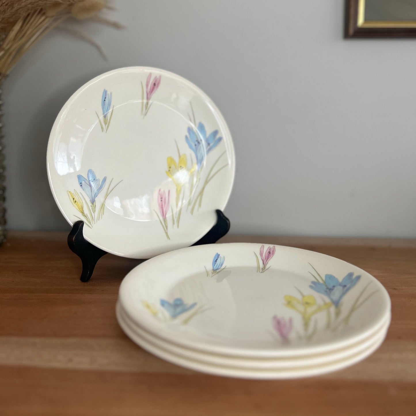 Set of 4 Vintage Norwegian Figgjo Flint Crocus Pattern Side Plates