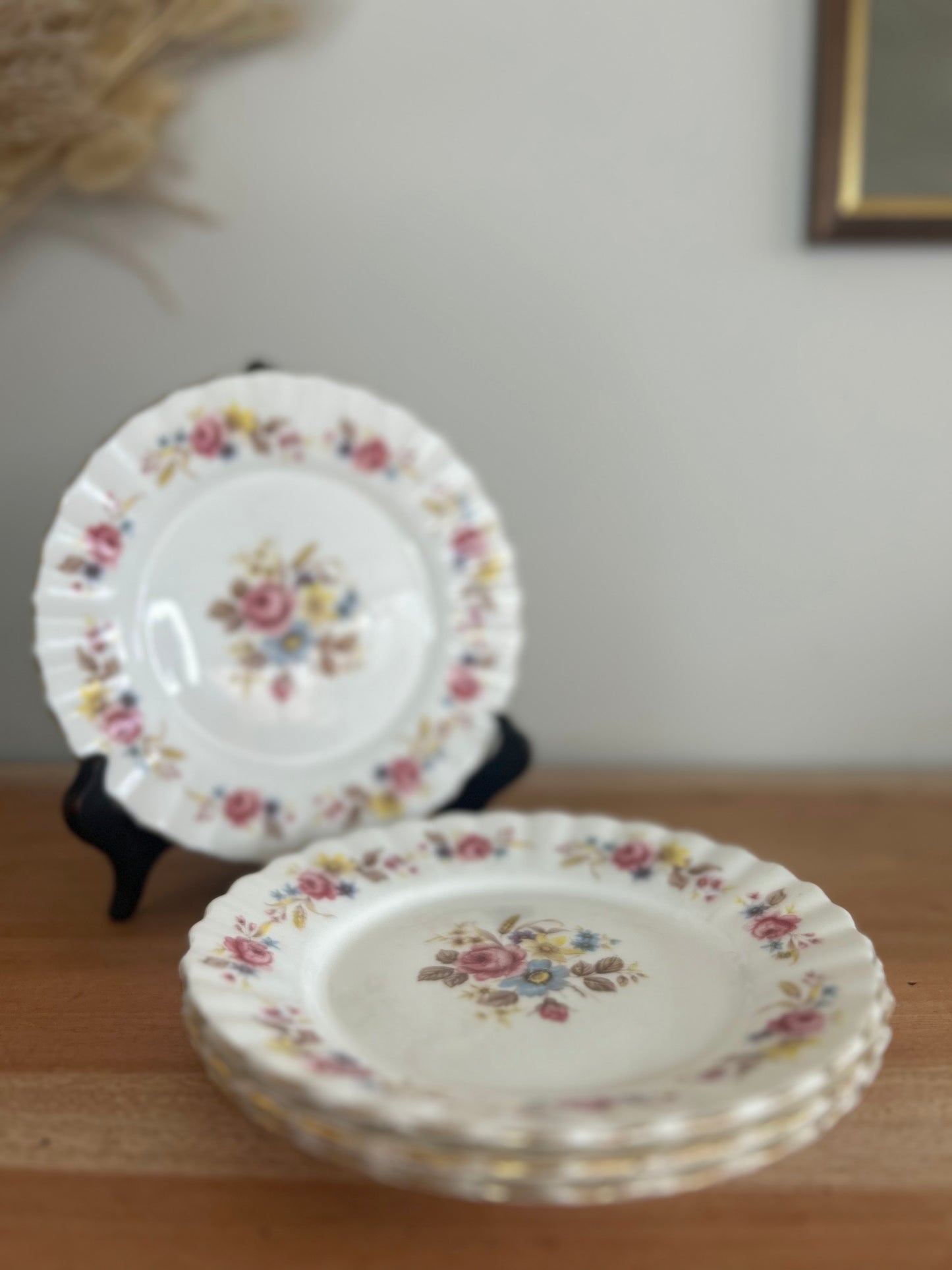 Set of 4 Vintage HT Fine Bone China Floral Pink Side Plates