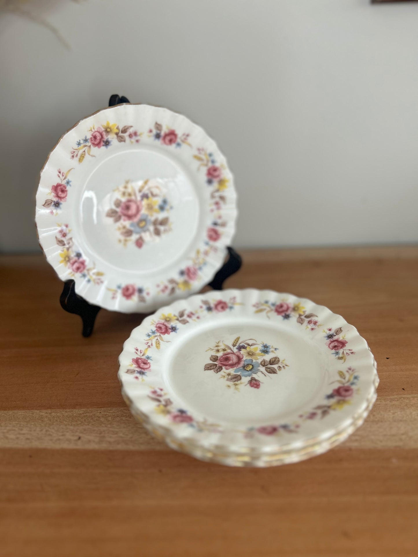 Set of 4 Vintage HT Fine Bone China Floral Pink Side Plates