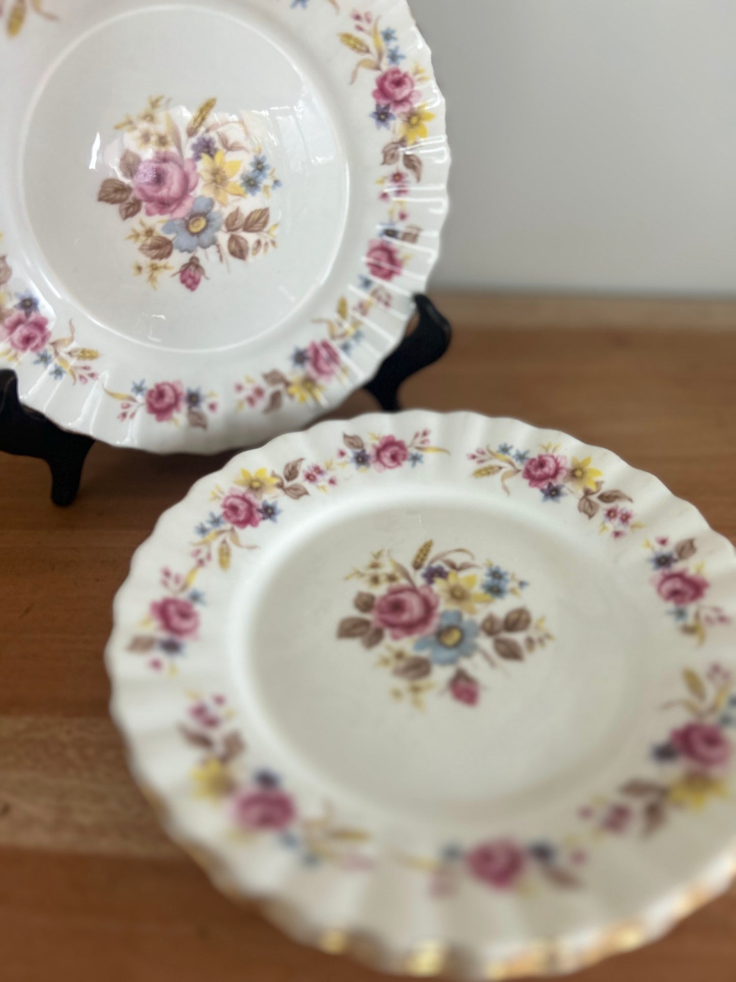 Set of 4 Vintage HT Fine Bone China Floral Pink Side Plates