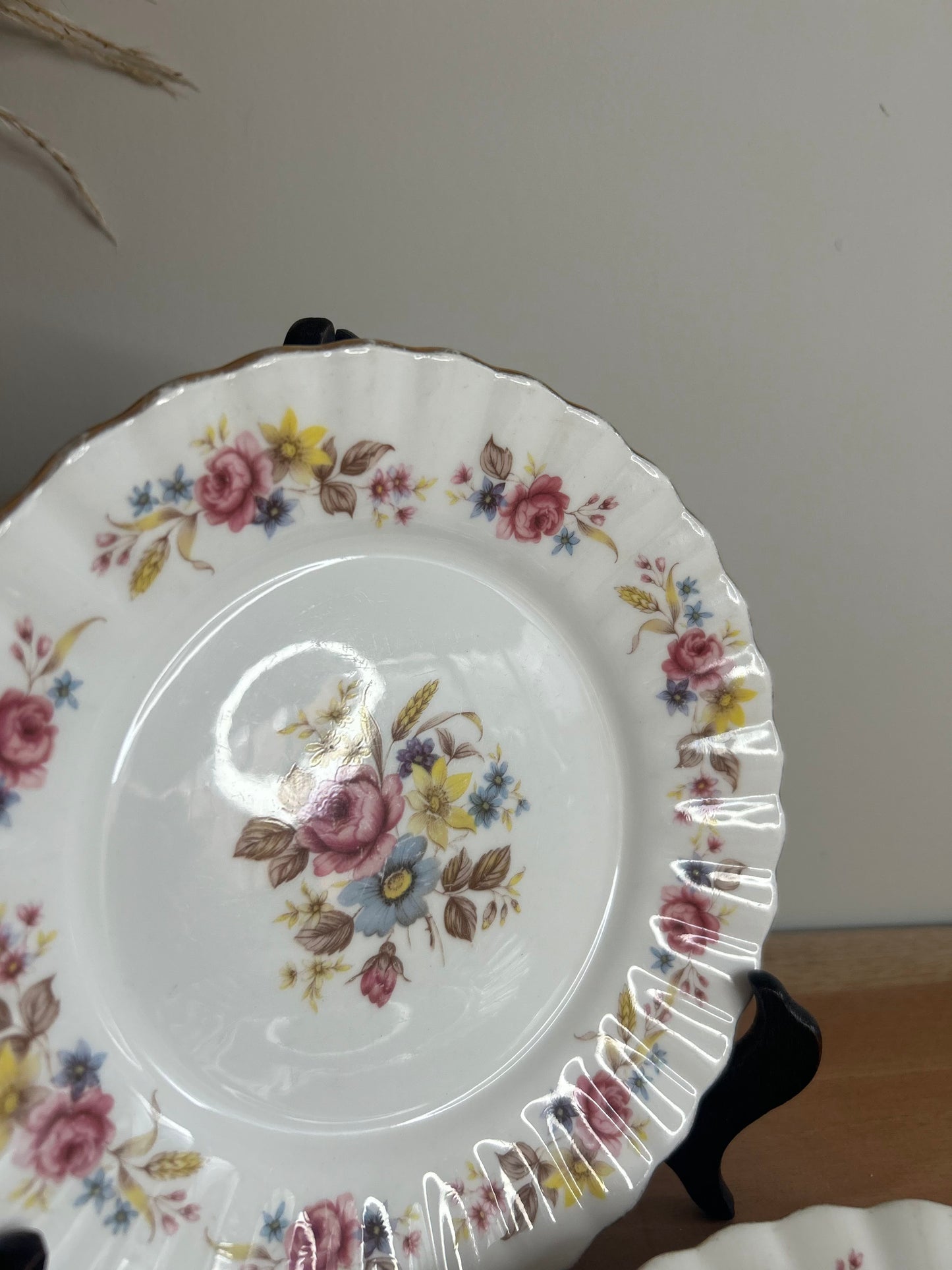 Set of 4 Vintage HT Fine Bone China Floral Pink Side Plates