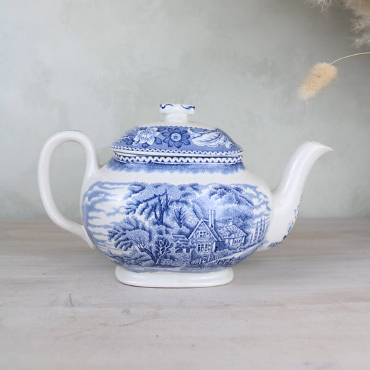 Burslem Woods & Sons Woodland Blue and White Teapot