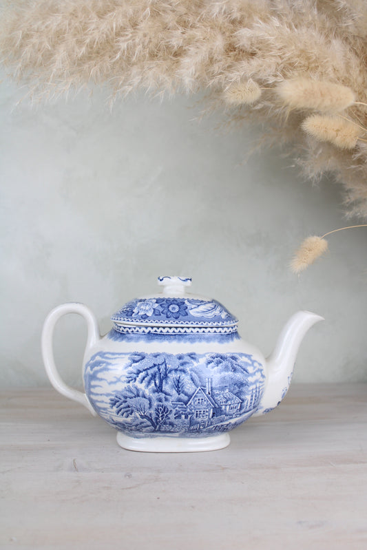 Burslem Woods & Sons Woodland Blue and White Teapot