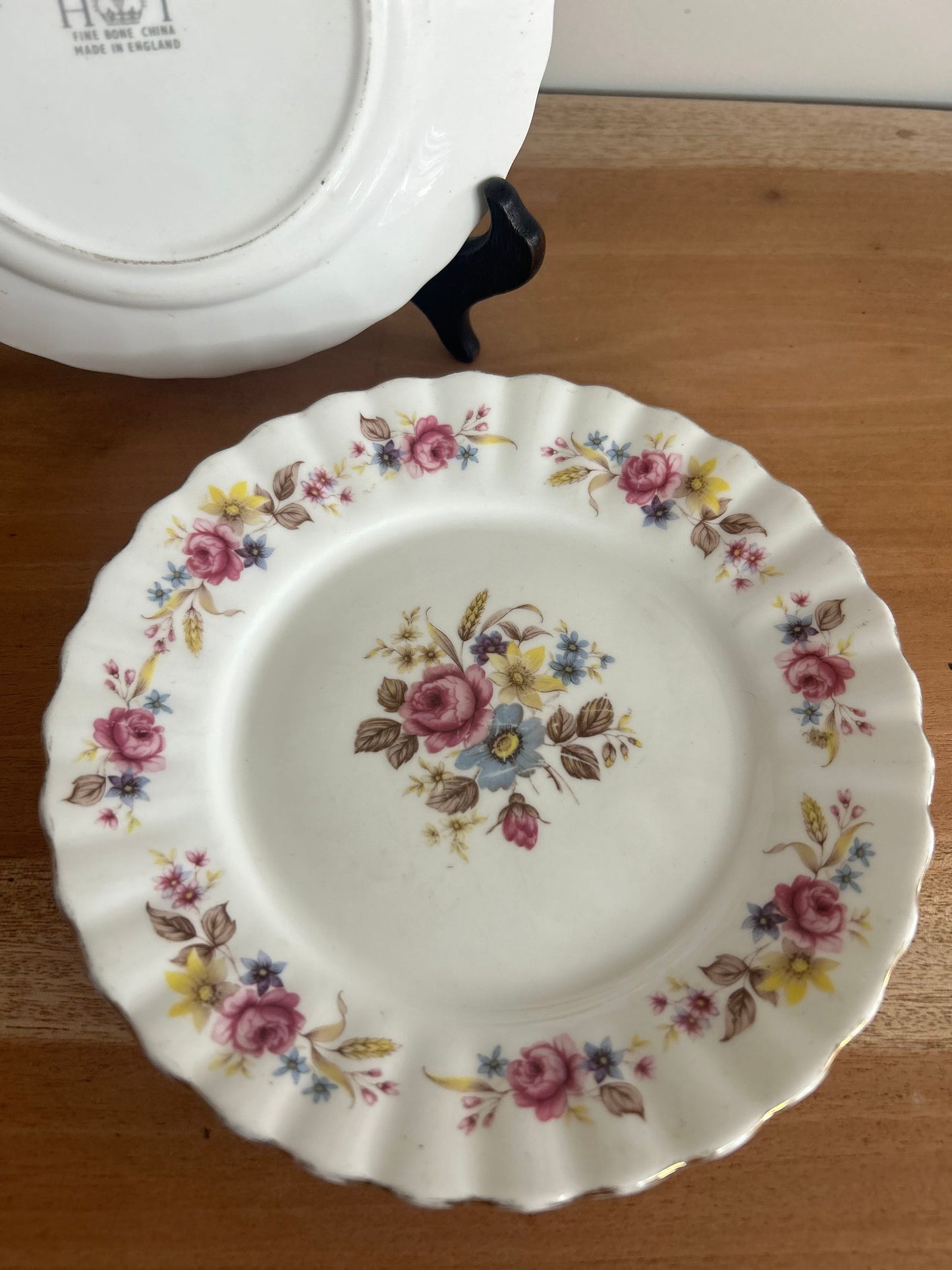 Set of 4 Vintage HT Fine Bone China Floral Pink Side Plates