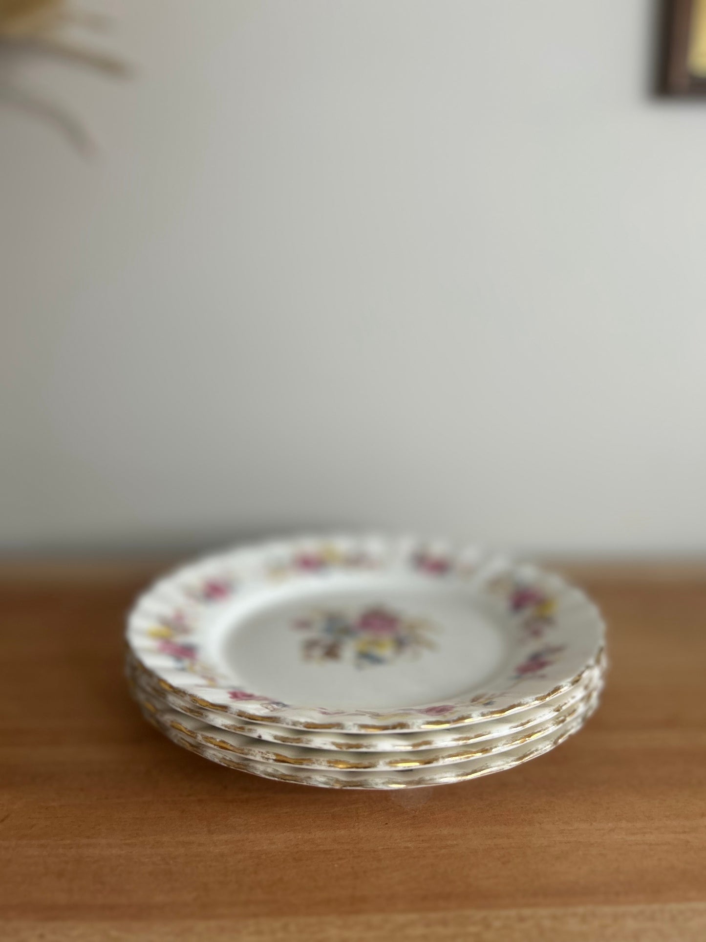 Set of 4 Vintage HT Fine Bone China Floral Pink Side Plates