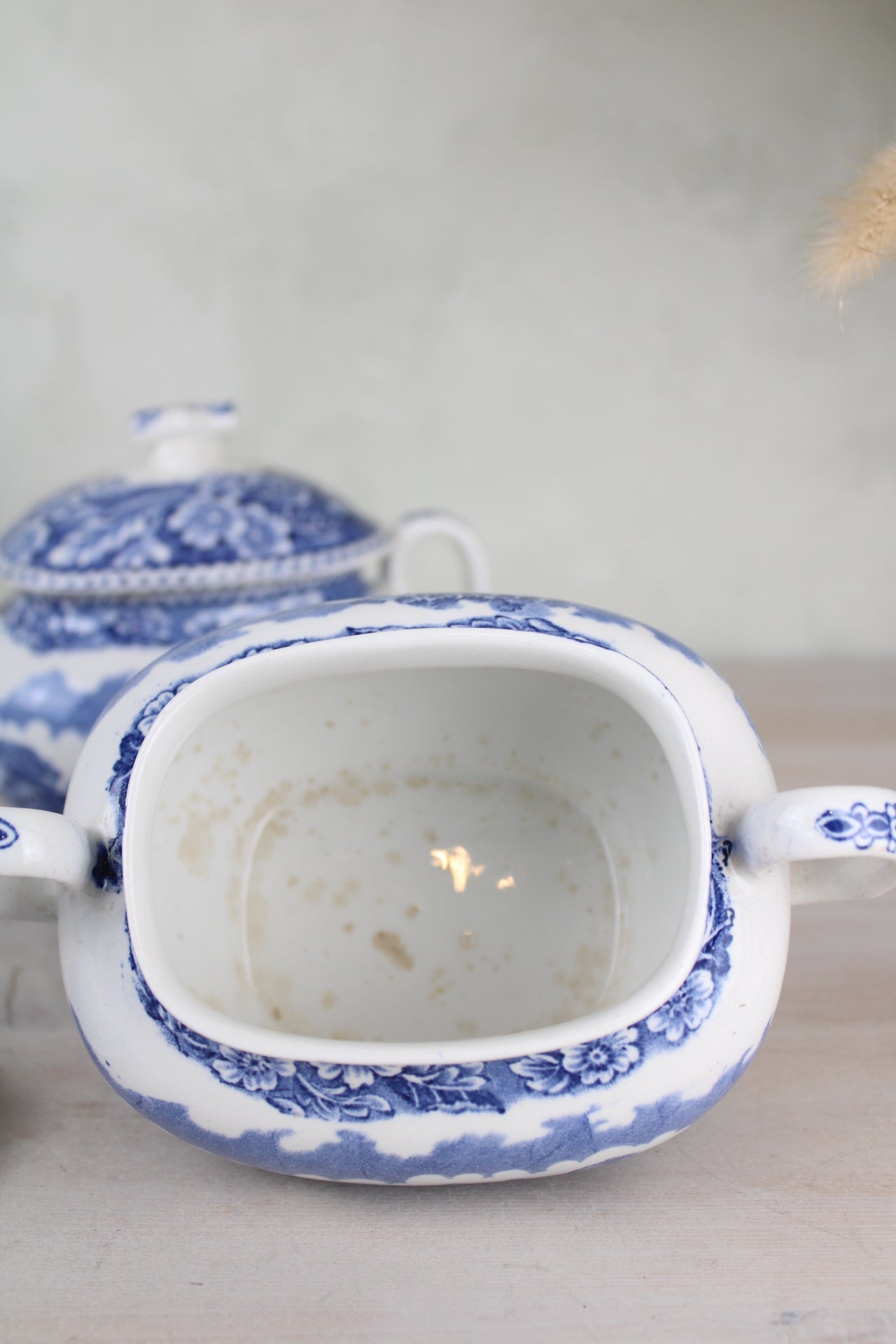 Burslem Woods & Sons Woodland Blue and White Sugar Bowls with Lids