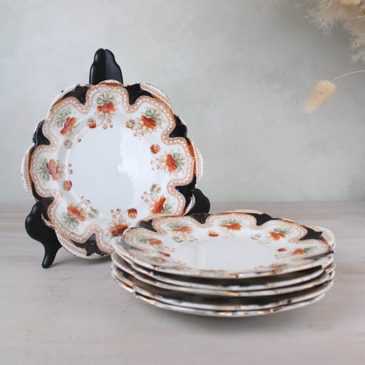 Set of 6 Orange and Black Vintage Side Plates