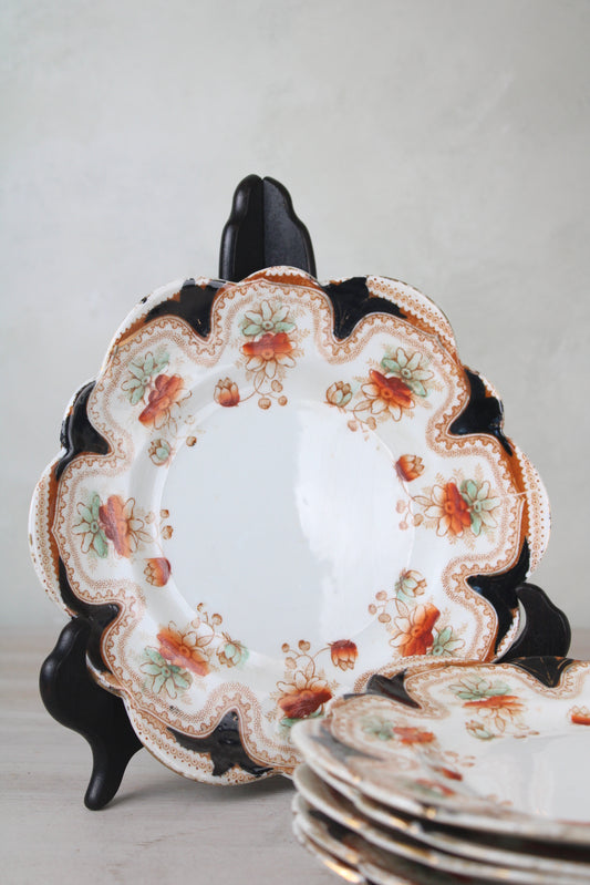 Set of 6 Orange and Black Vintage Side Plates