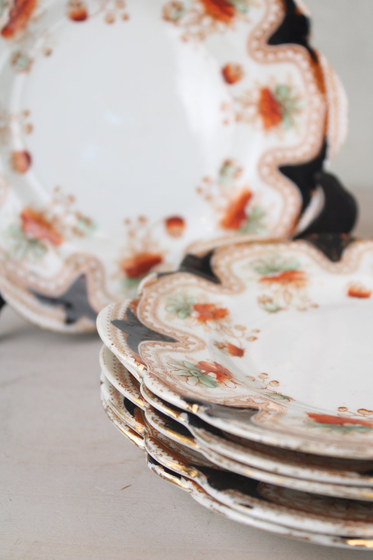 Set of 6 Orange and Black Vintage Side Plates